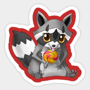 Raccoon with candy on a stick. Sticker